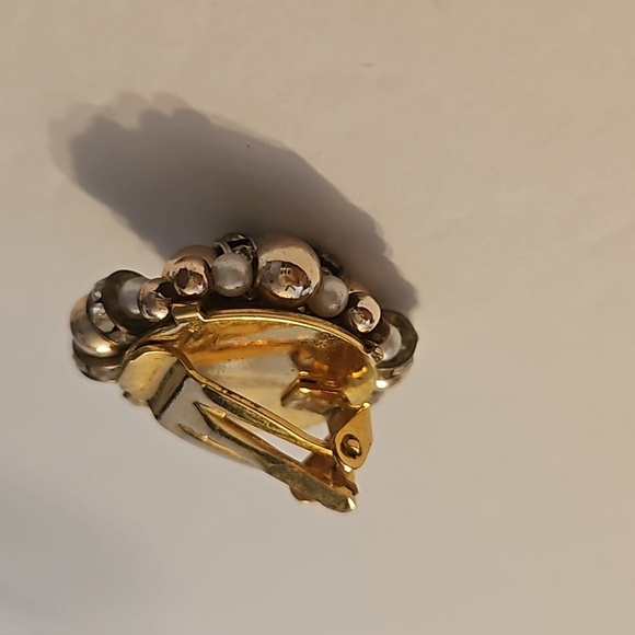 Faux Pearls, Goldtone Beads & Silvertone Rhinestone Rondells Clip-on Earrings - Picture 6 of 7